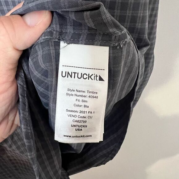 UNTUCKit Men’s Long Sleeve Non Iron Gray Plaid Dress Shirt Slim Fit XXL - Picture 3 of 7